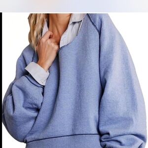 We The Free Light Blue Oversized Crewneck Sweater